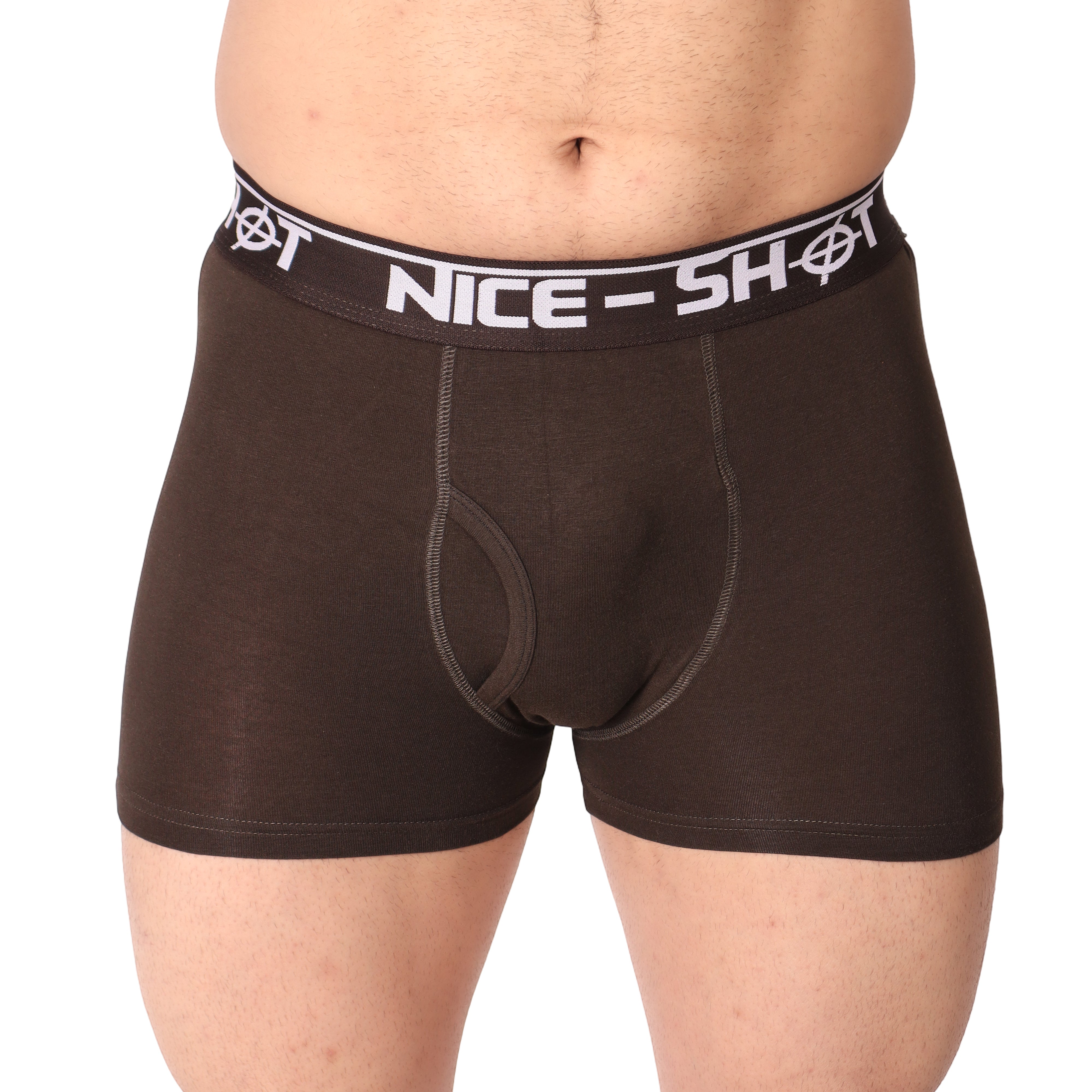 Men’s Boxer Briefs – Solid Brown with White “NICE SHOT” Waistband