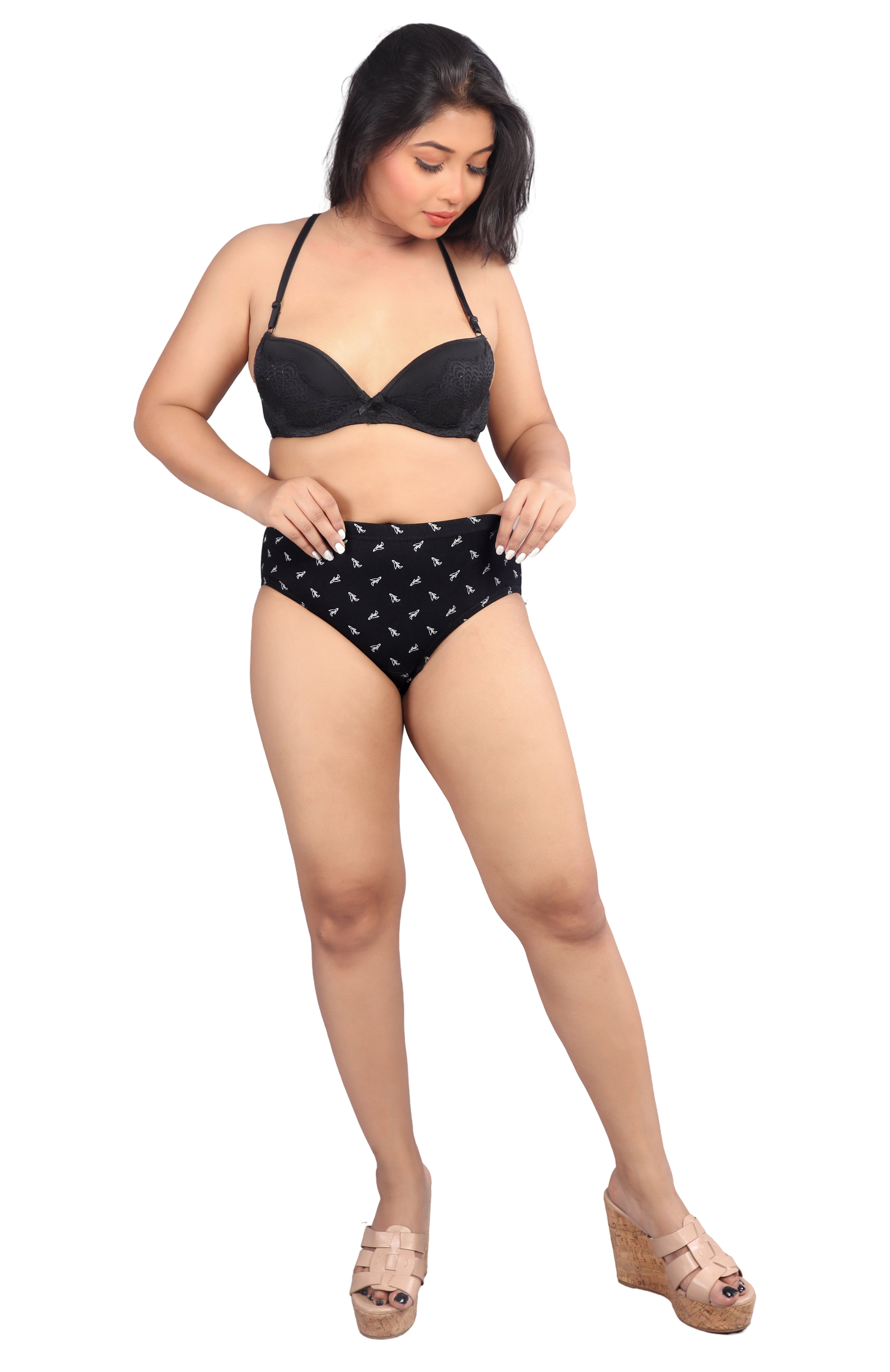 Women’s Printed Full-Coverage Briefs – Black Blossom