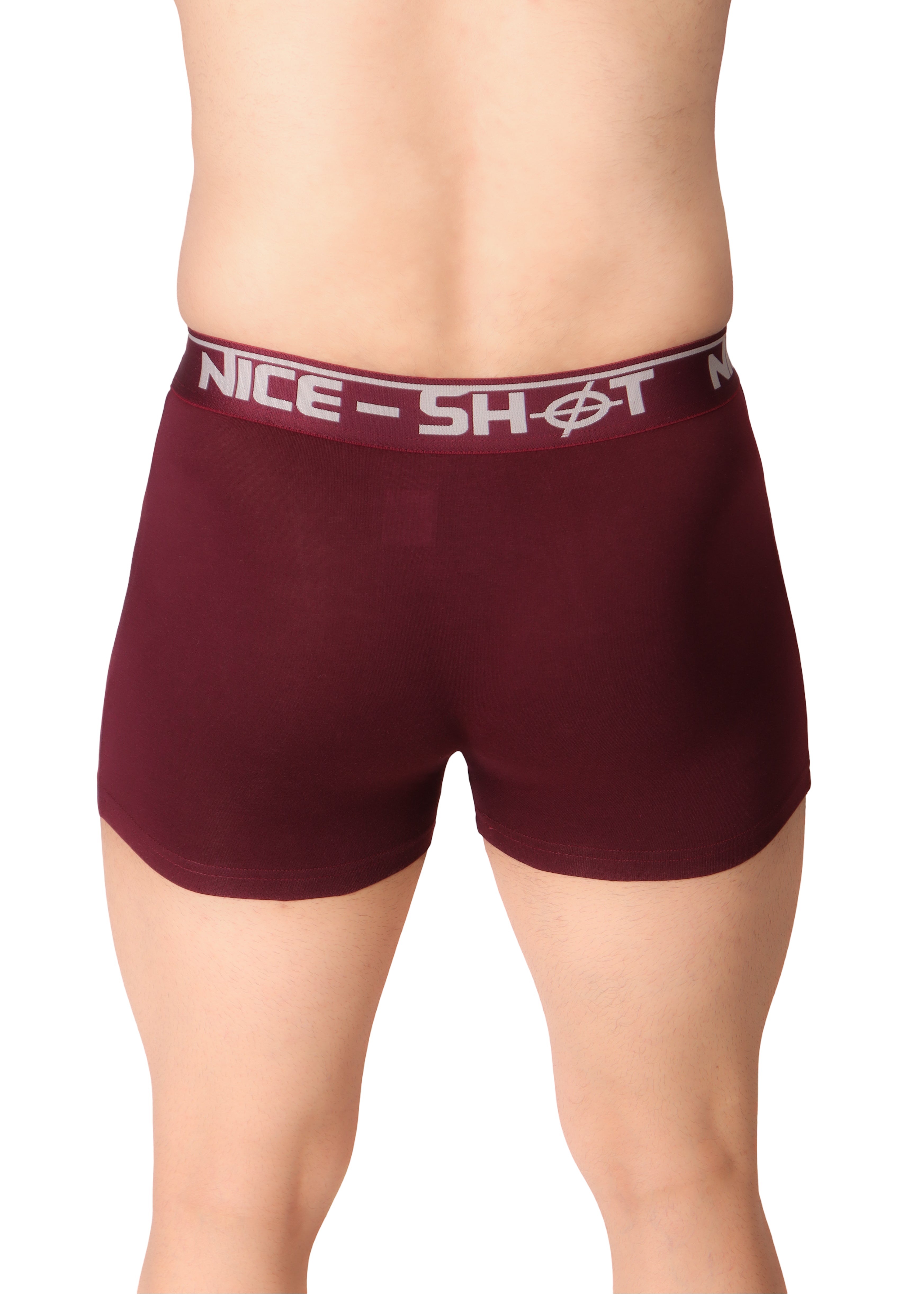 Men’s Boxer Briefs – Solid Maroon with Grey “NICE SHOT” Waistband