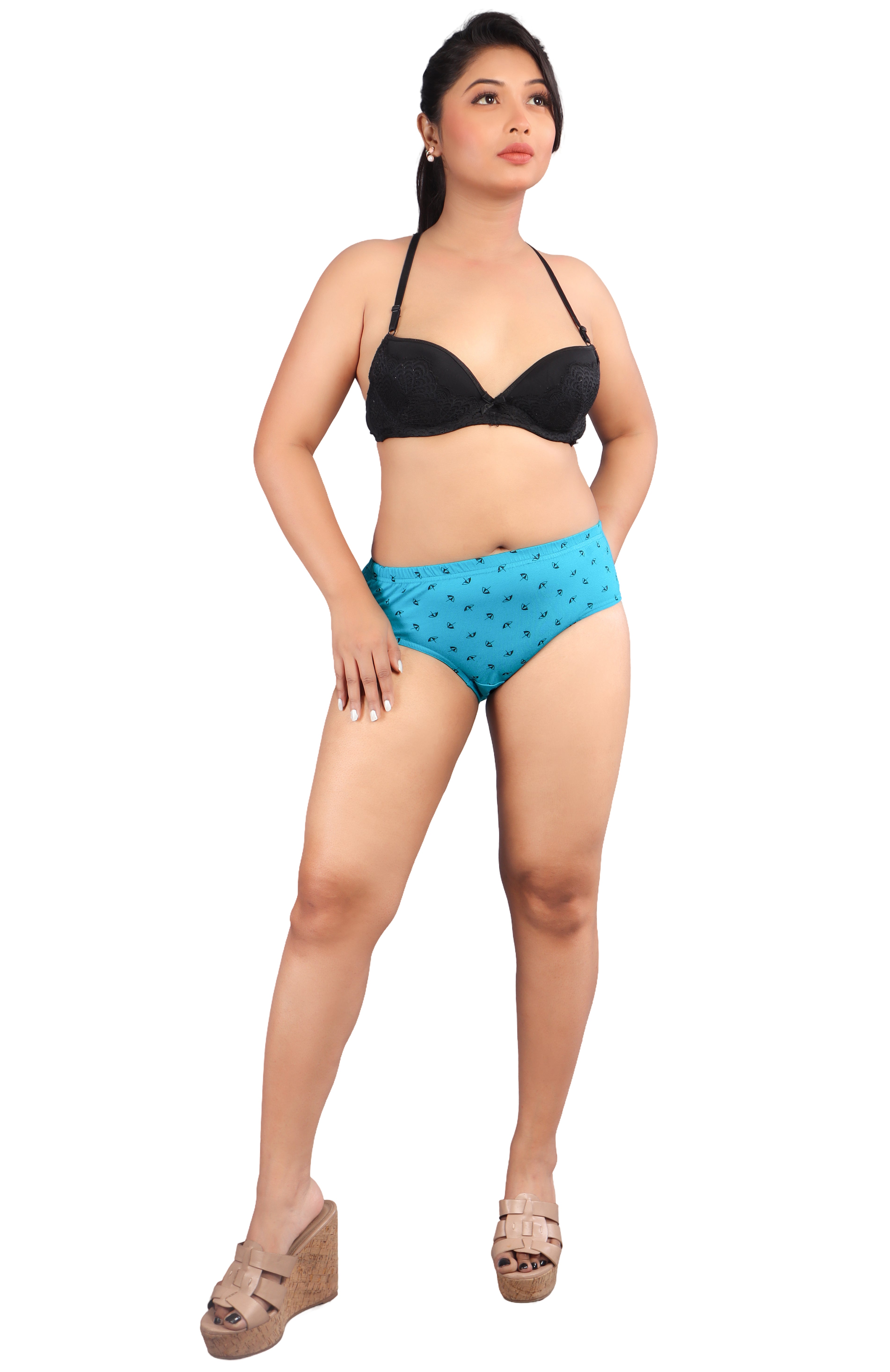 Women’s Printed Mid-Rise Briefs – Aqua Blue