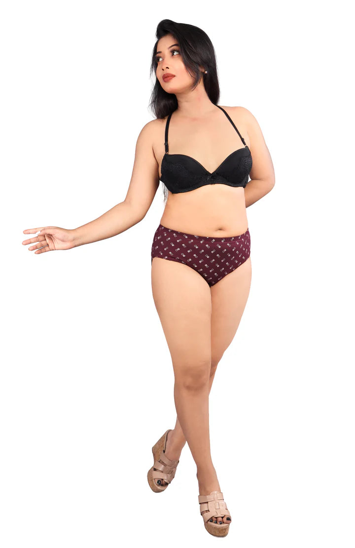 Women’s Printed Full-Coverage Briefs – Black Blossom