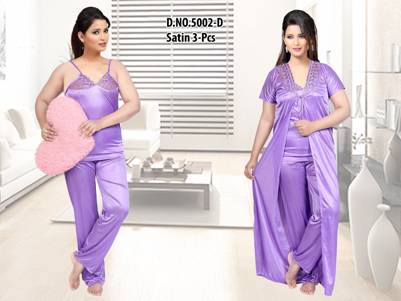 Lilac Whisper - Satin 3-Piece Comfort Nightwear Set
