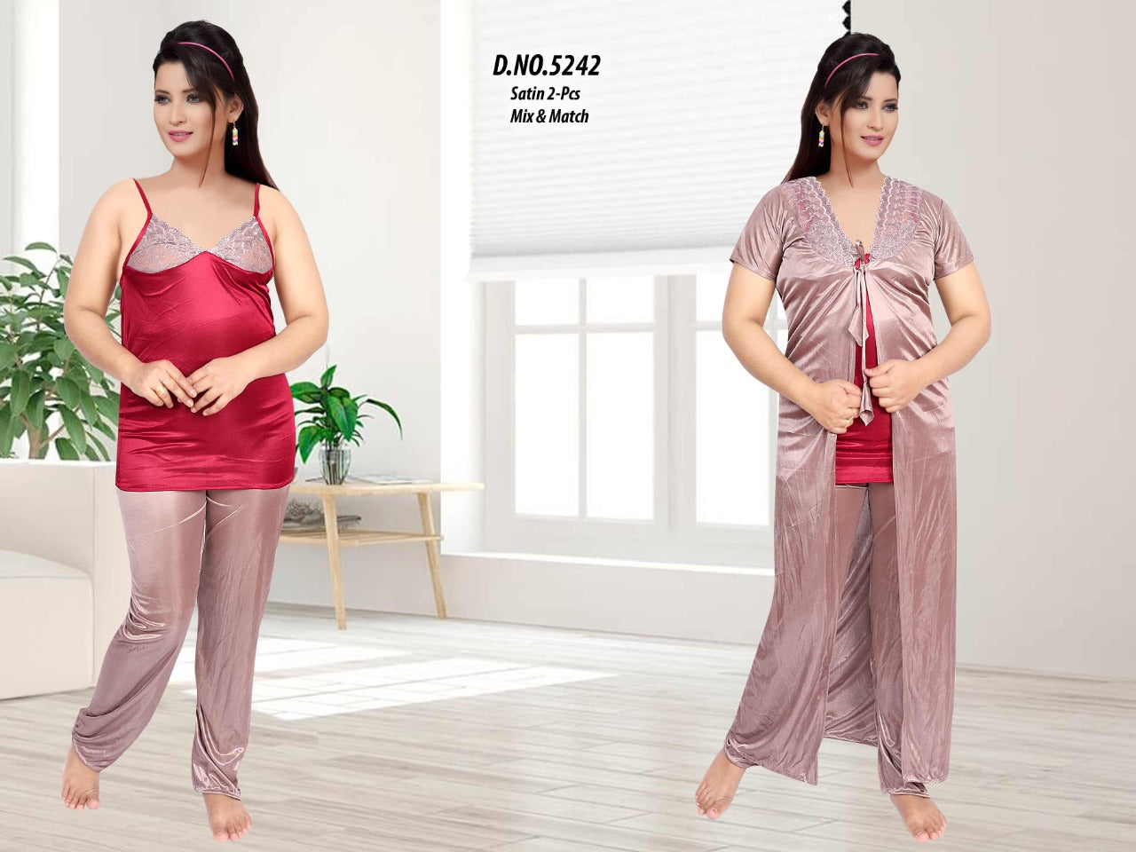 Rosé Blend - Satin 2-Piece Mix & Match Nightwear Set