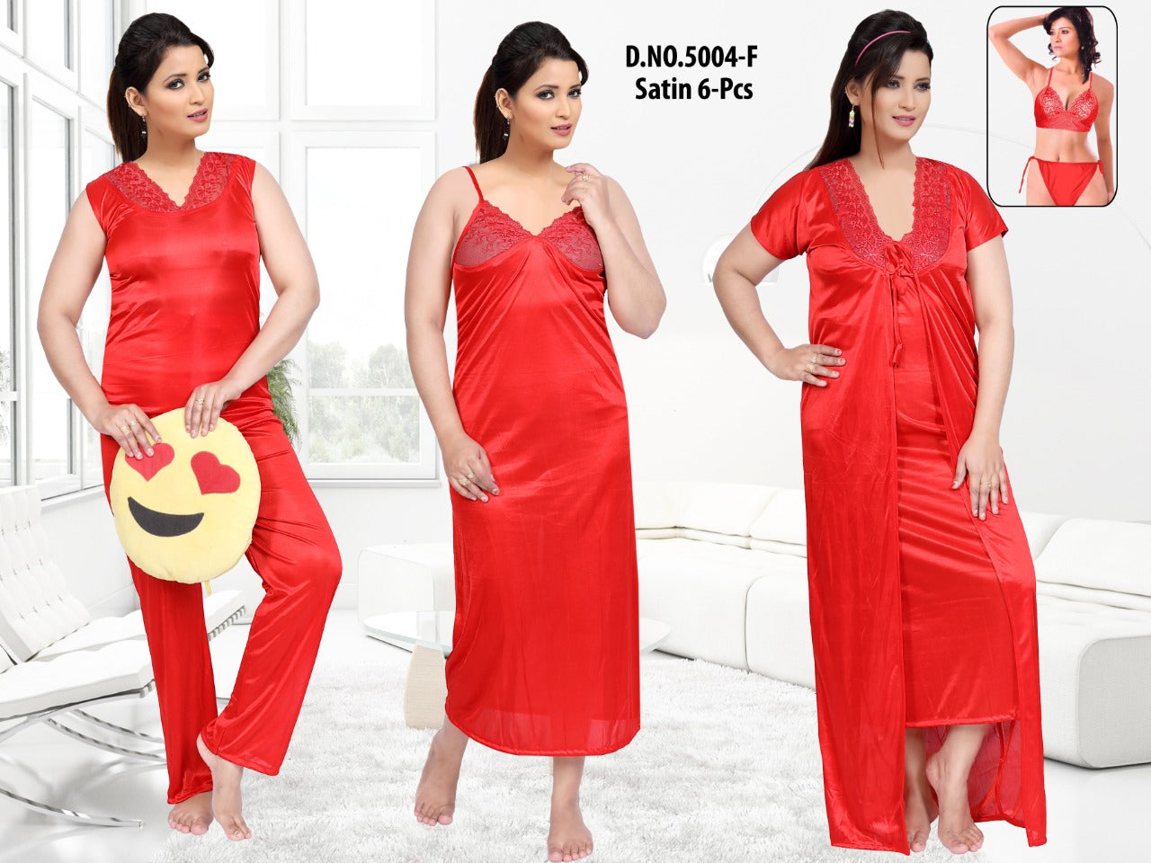 Scarlet Soul - Satin 6-Piece Premium Nightwear Set