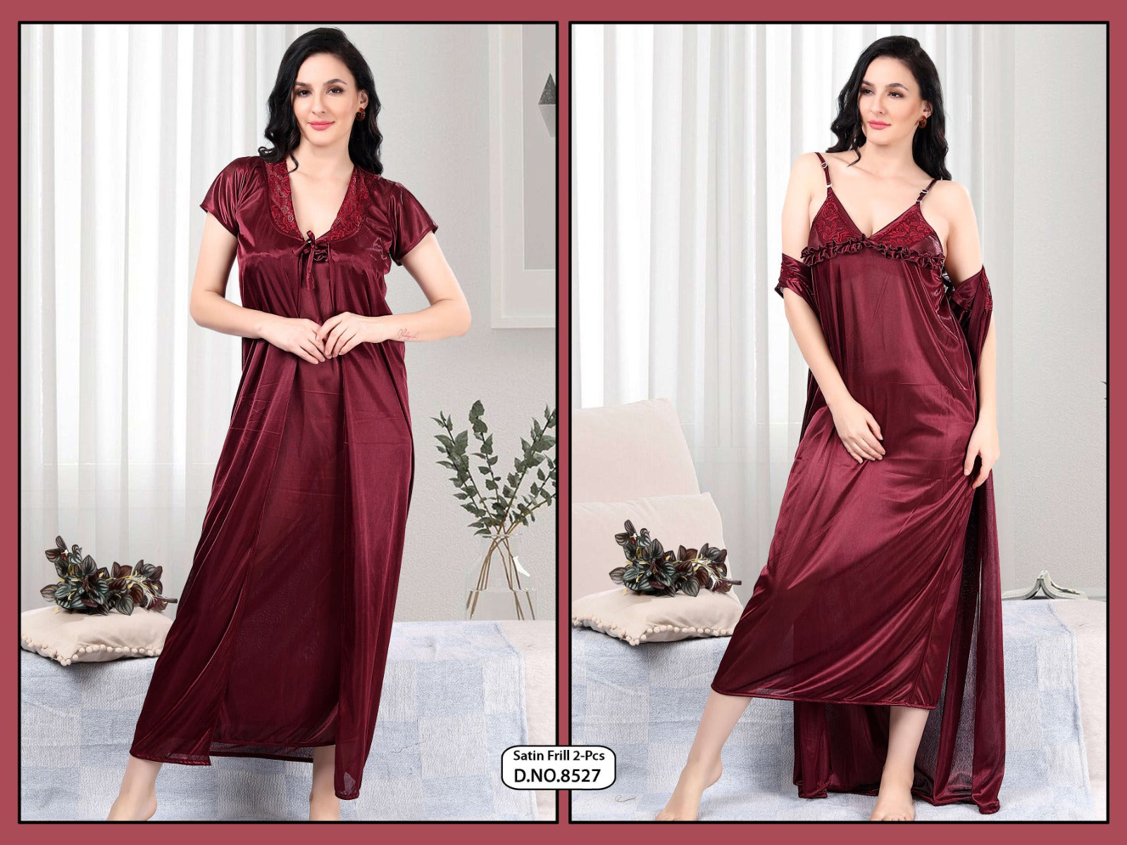 Luxe Maroon Satin Nightsuit – 2-Piece Comfort & Elegance Set
