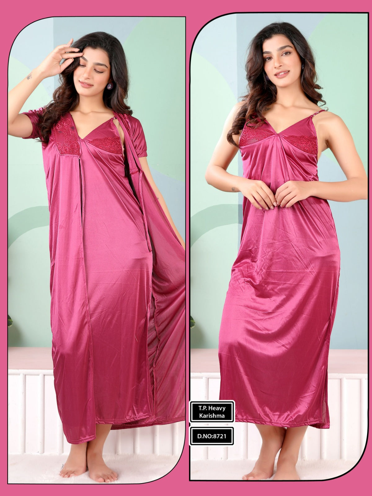 Rosewood Pink Satin Nightsuit – 2-Piece T.P. Heavy Karishma Edition